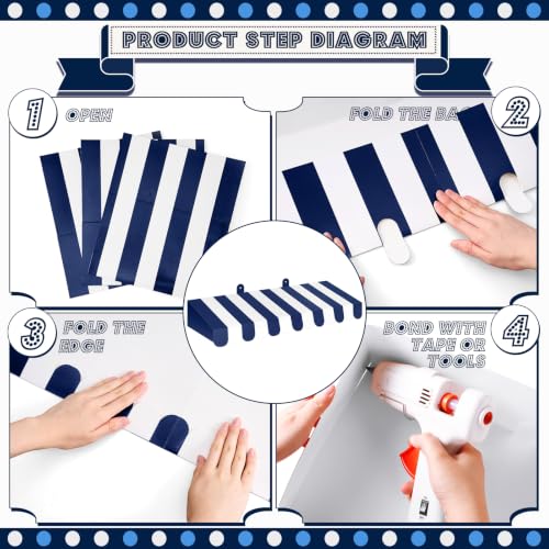 Image of Boao 4 Pcs 3D Cardboard Awning Decor,Navy Blue and White,Striped Style