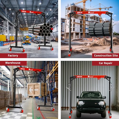 Dkenicor 2 Ton 4000Lb Gantry Crane, 8.41FT Maximum Width, 8.57-12.5ft Adjustable Height, No Accessories ,Portable Shop Lift Hoist with 2 Ton Manual Trolley-Red