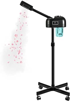 LCD Facial Steamer Professional for Clean Skin, Skin Care Use at Home, Beauty Salon, Spa with Hot Mist, Timer Function, Adjustable Height, Rolling Wheels - Black