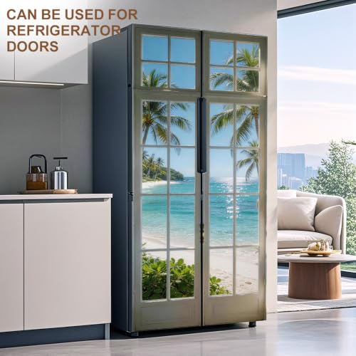 Image of Ocean View Door Mural, Faux French Door Cover, 30.3x78.7in