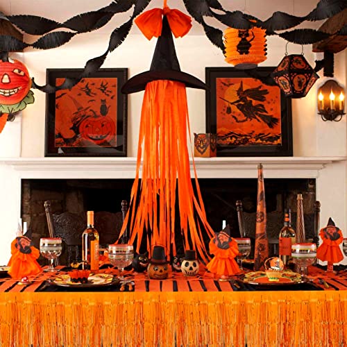 4 Pack 29X108 Inch Metallic Foil Fringe Tinsel Table Skirts For Rectangle Tables Streamer Curtains Backdrop For Wedding, Birthday, Parade Floats, Christmas Decorations Party Supplies(Orange) #TOP4