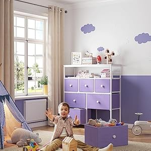 EnHomee Dresser, Dresser for Bedroom with 7 Drawers, Purple Dresser, Dresser TV Stand for Bedroom & Chests of Drawers, Dresser for Clothes Storage for Bedroom with Wooden Top and Metal Frame EnHomee Dresser Dresser for Bedroom with 7 Drawers Purple Dresser Dresser TV Stand for Bedroom Chests of Drawers Dresser for Clothes Storage for Bedroom with Wooden Top and Metal Frame