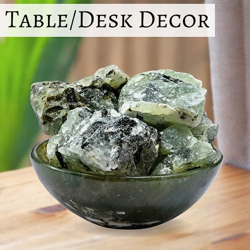 Image of Amazing Gemstone 2 Pieces Prehnite Raw Crystals and Healing Stones, Natural Rocks for Tumbling and DIY Raw Stones and Crystals