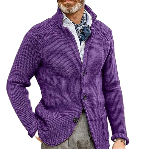 Casual Chunky Sweaters for Mens Knitted Cardigan Stand Collar Button Down Long Sleeve Knit Warm Tops