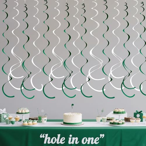 Image of 36 Pcs Green White Hanging Swirl Decorations Felt Swirl Streamer Spiral Ceiling Garland for Birthday Graduation Wedding Retirement Spring Summer Christmas Masters Golf Party Decor Supplies