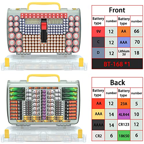 Alcyon Large Capacity 269 Battery Organizer Storage Case With Tester, Double-Side Battery Holder Container For Aa Aaa Aaaa C D 9V Lithium 3V Cr123 Cr2032 Cr1632 Button 18650 Batteries(Box Only) (Grey) #TOP1