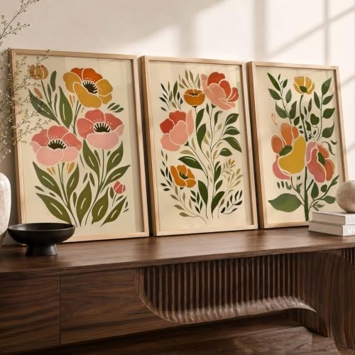 Image of kotart Botanical Art Home Decoration Painting | Floral Paintings With Frame For Living Room Bed Room Hotel Wall Decor Digital Reprint Set of 3 (14x20 Inch)