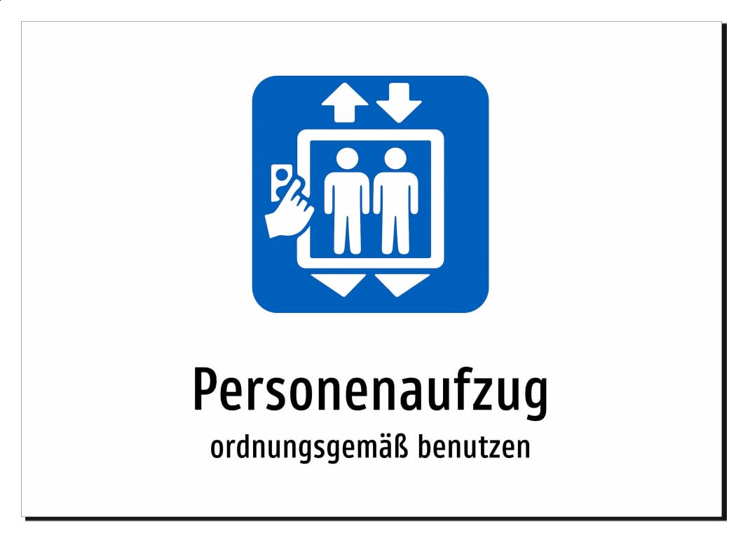 31408-DE-S-09 | Personenaufzug - ordnungsgemäß benutzen | Aluminiumschild A2, 594 x 420mm | mit Symbolgrafik und Text