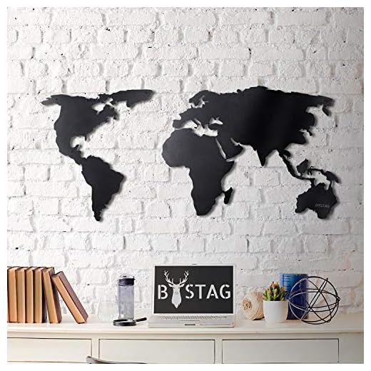 Tubibu World Map - Cuadro decorativo para pared, diseño de mapa del mundo, 100% metal 2D, escultura, grande y ancho, tamaño (23.6 x 47.2") – Para colgar en la pared para salón, dormitorio, dormitorio