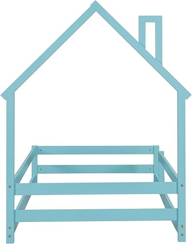 Miniatura 8 de Cama Montessori de madera tamaño individual con cabecera y cercas en forma de casa, cama de plataforma completa para niños, niñas, niños, altura