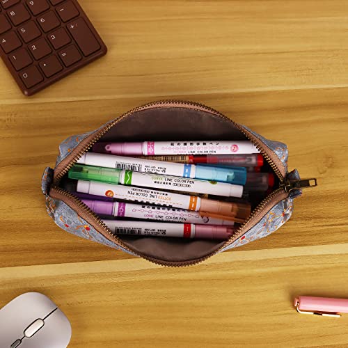 Image of Embroidered Small pencil case, pencil pouch,Portable Pencil Bag,Cosmetic Bag Coin Pouch,Office Stationery Organizer, woman,Adult (wathet)