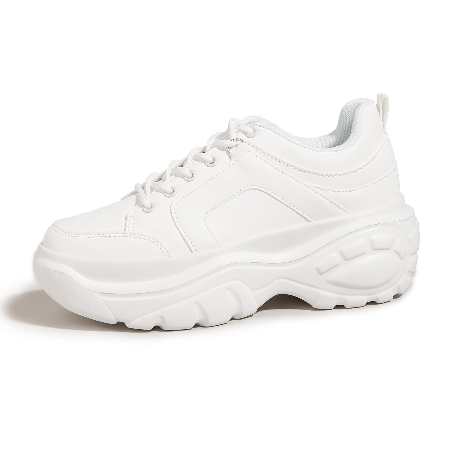LUCKY STEP Women Chunky Platform Dad Colorblock White Neon Green Fuchsia Hologram Silver Casual Lace-Up Walking Sneakers