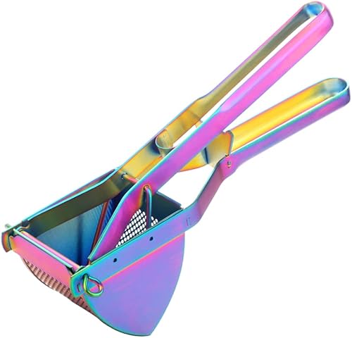 Vista 9 de Acero inoxidable Patata Ricer Exprimidor de Frutas Grande Exprimidor Triángulo Masher Hand Ricer Masher Herramienta de Cocina Rojo Rojo -,Oro,Arco