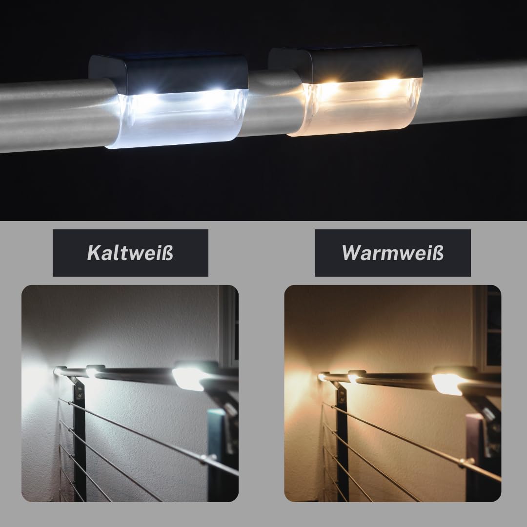 Solarleuchten für Balkon Geländer mit Bewegungssensor, Außenbeleuchtung für Terrasse, Balkongeländer, Handlauf, Geländerbeleuchtung Ø42,40 (Warmweiss, 5)