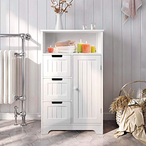 TUSY White Bathroom Storage Cabinets with 3 Adjustable Drawers, 1 Door and 1 Shelf, Bathroom Floor Cabinet Storage Cabinet for Entryway, Living Room, Bedroom TUSY White Bathroom Storage Cabinets with 3 Adjustable Drawers, 1 Door and 1 Shelf, Bathroom Floor Cabinet Storage Cabinet for Entryway, Living Room, Bedroom