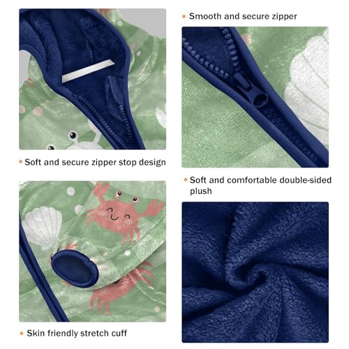 Cute Sea Crab Pattern Toddler Fleece Jacket Girl Boys Hooded Fleece Jacket Coat Warm Outwear Zip-up 3-10T3