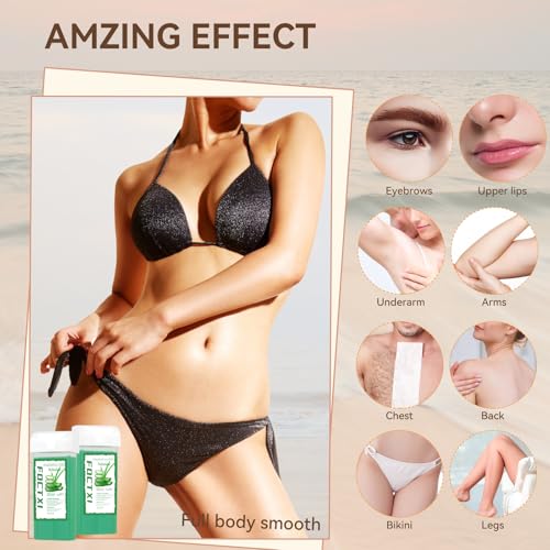 Image of Roll On Wax kit, Wax Roller Kit for Hair Removal, Waxing Kit for Women All Skin Types with Wax Warmer, 2 Aloe Vera Wax Cartridge, 100 Non-Woven Wax Strips & 10 Wipes