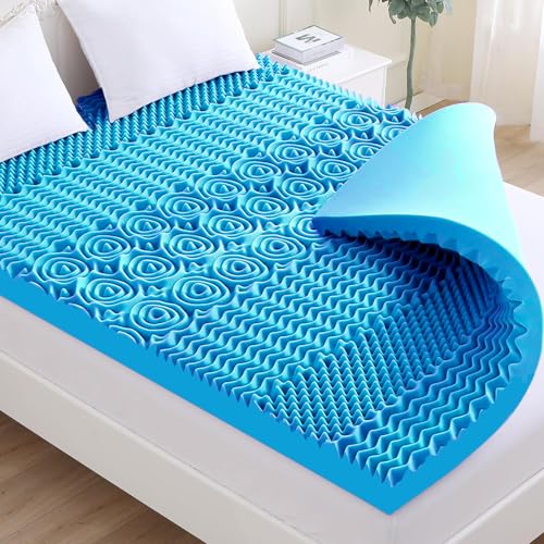 Luxury 4cm Deep Memory Foam Mattress Topper With 7 Zones Pressure Relief - Back Pain Orthopaedic Egg Crate - Blue (Double)