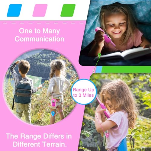 Spielzeug 3-12 Jahre für mädchen, Walkie Talkies für Kinder 8 Kanal Funkgerät mit VOX Funktion LED Taschenlampe, 3 Meilen Reichweite für Abenteuer im Freien, Camping (Rosa+Rosa)