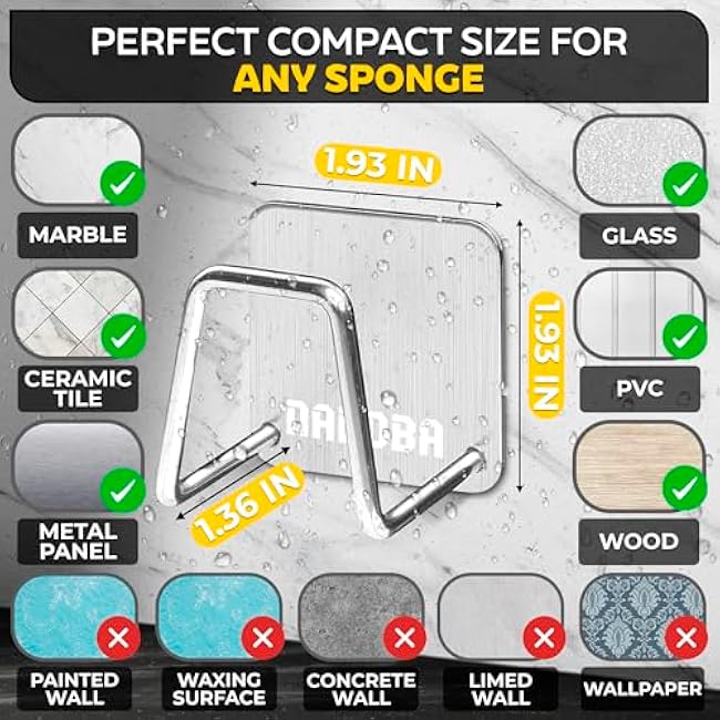 NADOBA Stainless Steel Sponge Holder for Kitchen Sink ¨C Compact & Durable, Easy to Install, Keeps Sponge Dry, Saves Storage Space, Suitable for Metal, Glass, Ceramic, Wood, and More