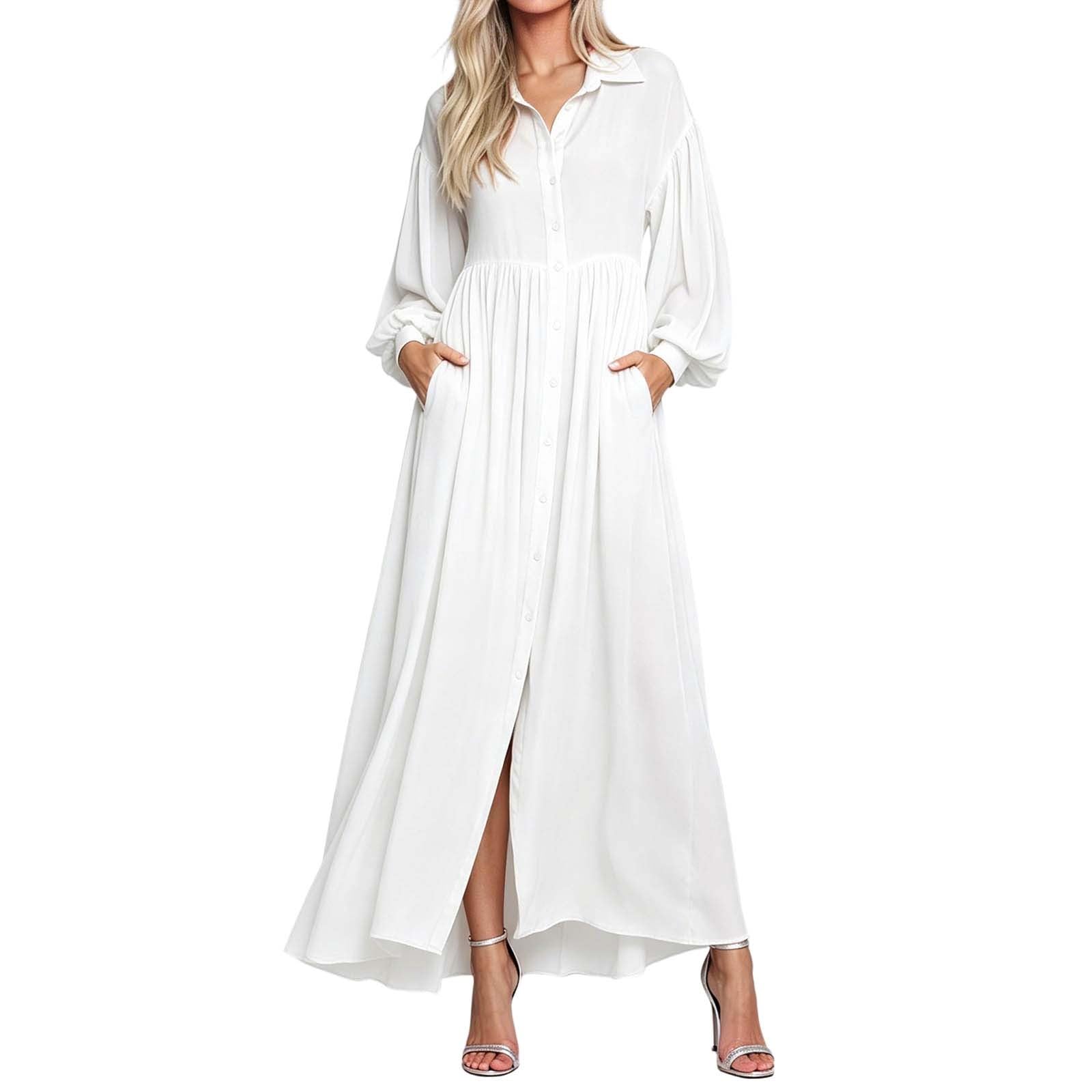 Vestido de verano para mujer, corte holgado, vestido de manga larga, cuello vuelto, vestido maxi, mangas de farol, vestido de noche, vestido de cóctel, vestido de cóctel para mujer, vestido envolvente