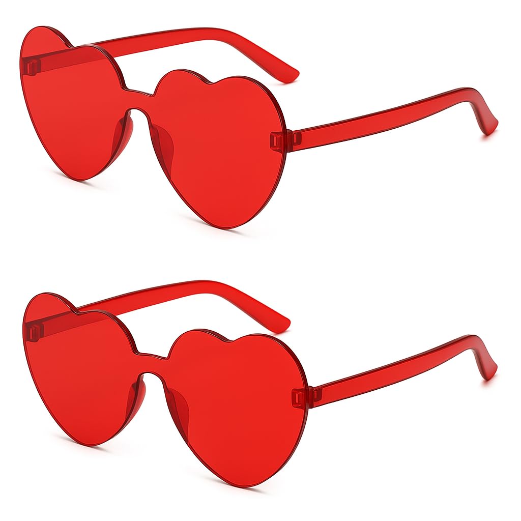 CamareR 2 Pack Heart Sunglasses for Women Heart-Shaped Glasses Accessories Neon 80s Style Shades Trendy Heart Glasses