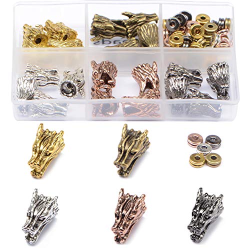 AD BEADS 75 Pieces in 5 Colors 25 Pieces Dragon1 Heads Beads Plus Matching 50 Pieces Double Heishi Spacers Connector Charm Beads Jewelry Making Craft