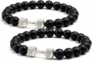 Stylewell Pack of 2 Black Matte Onyx Dumbbell Beaded Bracelet For Gym & Fitness Freak's Price In India