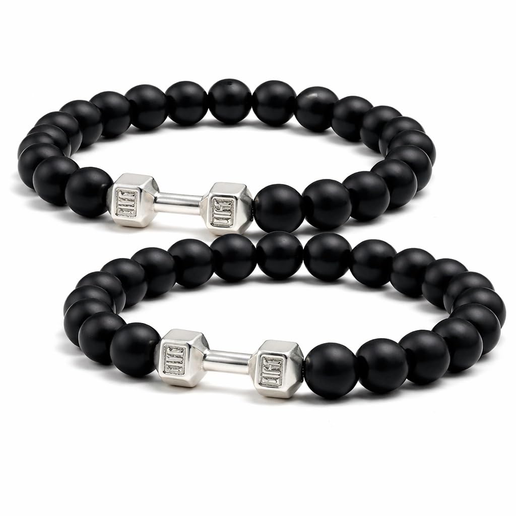 Stylewell Pack of 2 Black Matte Onyx Dumbbell Beaded Bracelet For Gym & Fitness Freak's - Review, Price and Buying Guide