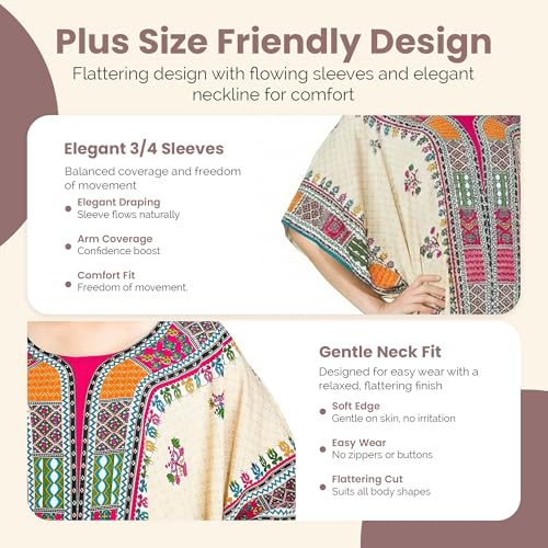 Image of Goood Times Plus Size Kaftan Long Maxi Kimono for Women, 52 inch Length, 3 /4 Sleeves, Caftan Nightgown for Women