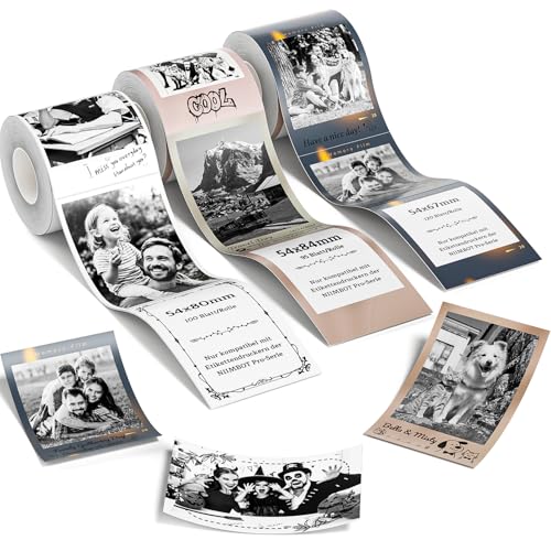 NIIMBOT Etiketten, Fotopapier für B21 Pro B2 Pro B1 Pro Etikettendrucker, Thermopapier Aufkleber Etikettenband für Fotos, Notizen, Memos und DIY, 54 x 80mm Weiß, 54 x 84mm Time, 54 x 67mm Best Years