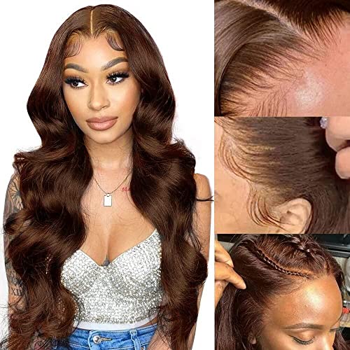 Chocolate Brown Body Wave Lace Front Wig 13X4 HD Lace Front Wigs Human Hair 150 Density Brazilian Virgin Human Hair Pre