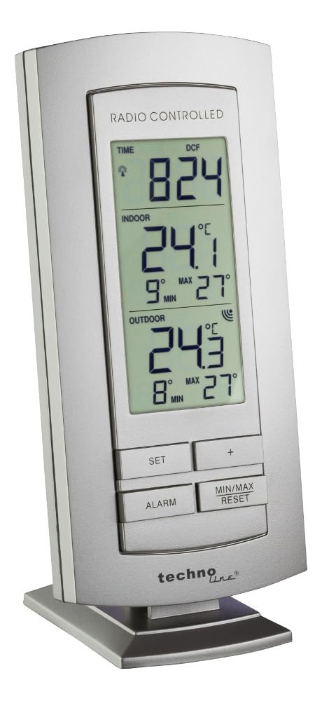 Technoline stacja pogodowa WS 9140-IT z zegarem radiowym i wyświetlaczem temperatury wewnętrznej i zewnętrznej Silber-silber