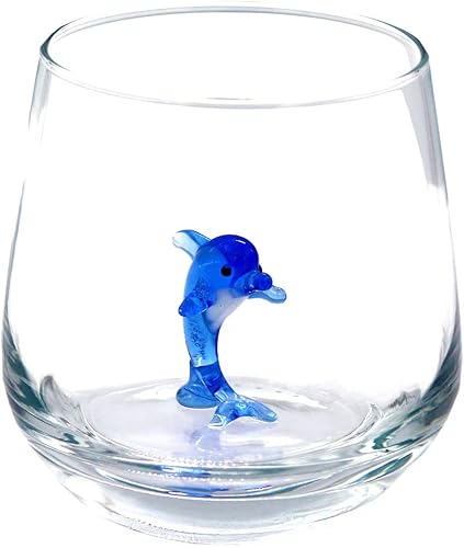 Miniatura 3 de Taza de vidrio 3D con bonita figura de animal en el interior, figuras de delfines de vidrio soplado a mano en el interior, vaso sin tallo para vino,