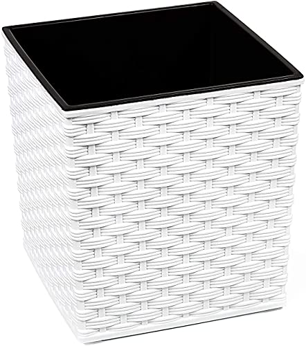 Gordanluk Low Flowerpot Rattan Designed Flowerpot with removable liner large plant pots indoor large plant pots outdoor plant pot flower pots (White, 19 x 19.5 cm)