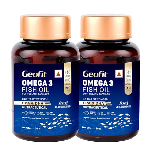 Image of Geofit Omega 3 Fish Oil Capsules 30 Capsules (Pack of 2) | Heart, Brain, Muscle & Joint Health, With EPA & DHA, Safe for Adults