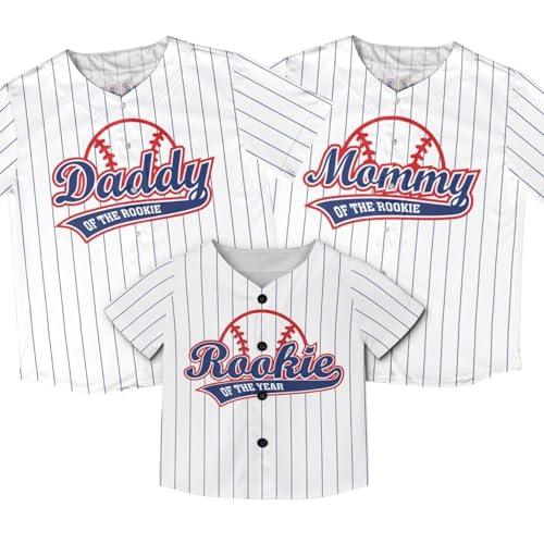 Personalized Mommy Daddy of The Rookie Baseball Jersey - Custom Rookie of The Year Jersey First Birthday Baseball Uniform Family Matching Outfits A5 White miniatura 1