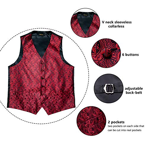 DiBanGu Men's Suit Vest Formal Men Paisley Vest Jacquard Tie Waistcoat Hanky Set With Tie Ring Wedding Party 5PCS4