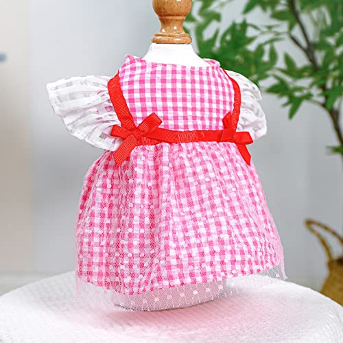 Spring Summer Pet Dress, Adorable Plaid Print Red Webbing Dress Dog Princess Dress, High Elasticity Pet Summer Clothes For Small Medium Doggie Cat Girl Pink Xl #TOP2
