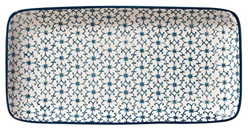 Bloomingville Półmisek Kristina Retro talerz do serwowania prostokątny vintage dł. 31 x wys. 3 x szer. 15,5 cm, niebieski, ceramiczny