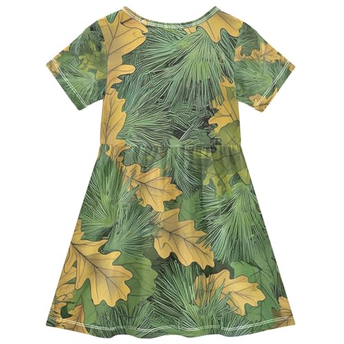 Toddler Dresses for Girls 2t Green Yellow Oak Leaves Autumn Short Outfit Cute Beach Dress Little Girl Dress2