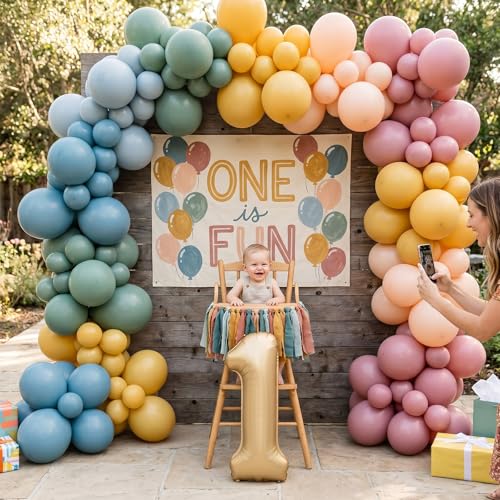 Image of Boho Rainbow Balloons, Retro Dusty Slate Blue Blush Pink Sage Green Yellow Nude Latex Balloon Muted Assorted Colorful Balloons for Kids Summer Flower Safari Baby Shower Birthday Party Decorations