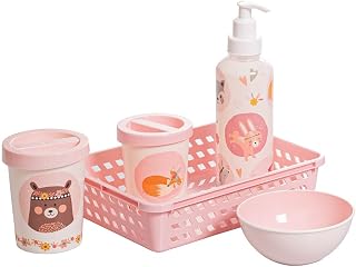 Kit Higiene Infantil Quarto Bebê 5 Peças Utilidade Organização Estampado Menina Menino - Plasútil (Petit Rosa (Bichinhos))
