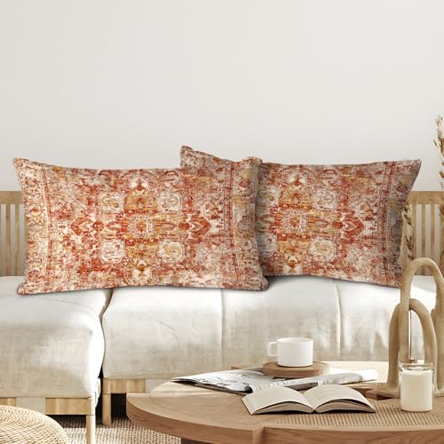 BUAEL Boho Throw Pillow Covers 12x20 inch Set of 2,Boho Vintage Carpet Pattern Antique Ethnic Decor Double Sided Pattern Cushion Cover Soft Pillow Case Living Sofa Room Bed Square Pillow Cover