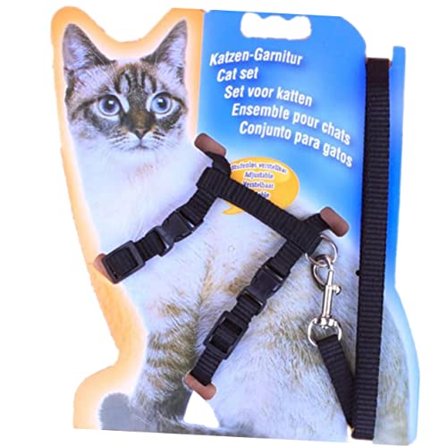 Levemolo Pet Cat Kitten Harness Matching Leash Nylon Safety Strap and Traction Rope Black