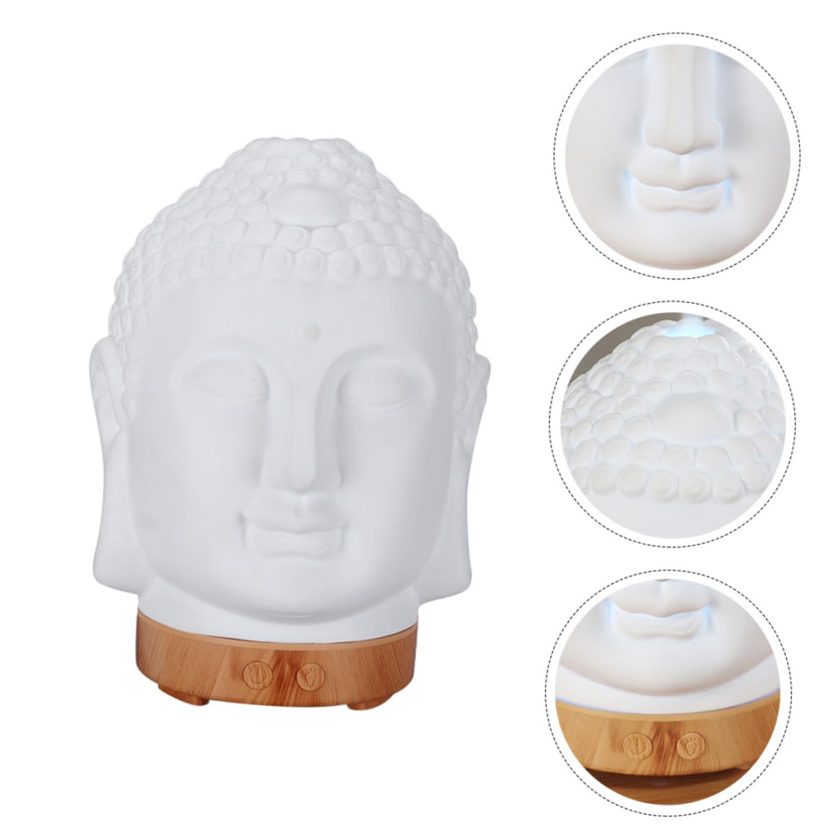 Buddha Kopf Aromatherapie Diffusor Weiß Keramik für Luftbefeuchtung | 1 Stück, Kompakte Form für Home Deko, 1l-volumen Passend fürs Nachttisch Setup