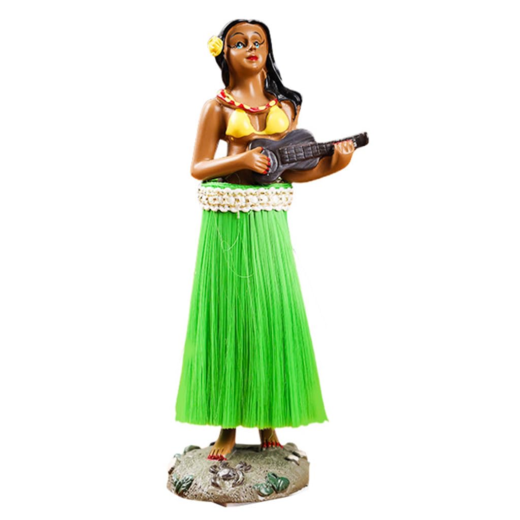 siqiaole Hawaiian Hula Girl Bobblehead with Guitar - Resin Figurine with Grass Skirt Dance and strumming Guitar. Fun car Ornament for a Joyful Drive! Bring The Aloha Spirit to Your Vehicle!