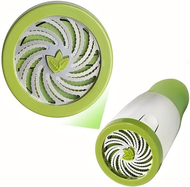 Green Manual Spice & Herb Grinder, Vegetable Cutter - Round Plastic Handheld Chopper for Cilantro, Chives, Pepper, No Electricity Needed, Compact <1L Capacity, Kitchen Tool for Home & Restaurant Cooki