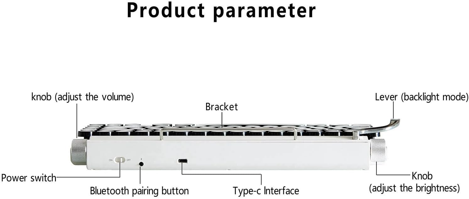 Typewriter Mechanical Keyboard, Retro Punk Gaming Keyboard, Blue Switch Bluetooth Mechanical Keyboard, 83 Keys for Computer Desktop PC(White)