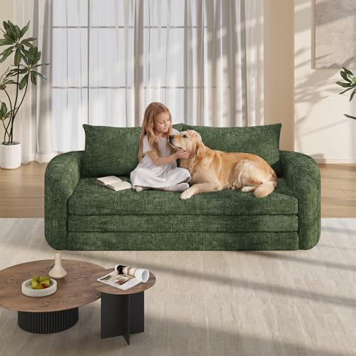 Image of Vesgantti 86.6 inch Convertible Futon Sofa Bed, 2 in 1 Folding Couch, Green
